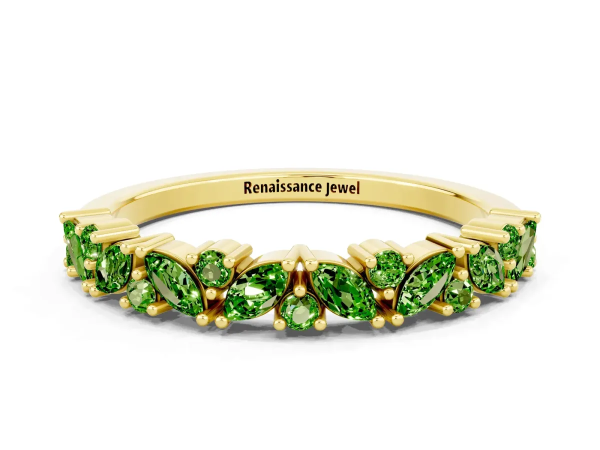 Marquise and Round Peridot Vine Eternity Band with Prong Setting Yellow gold