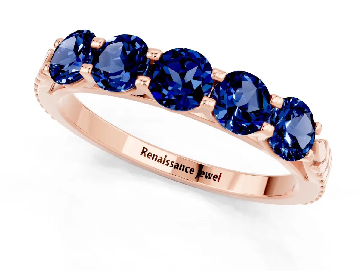 Five-Stone Round Blue Sapphire Prong-Set Band Rose gold