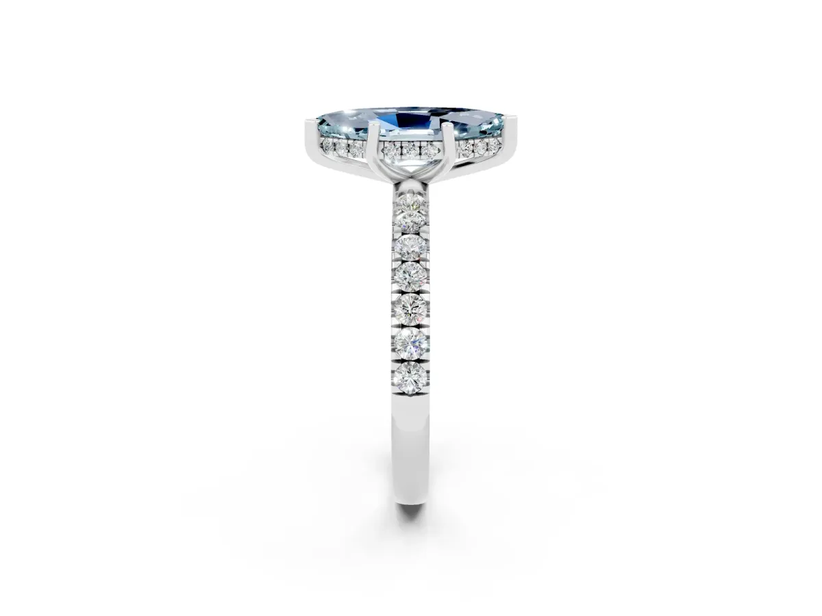 Marquise Cut Aquamarine Pave Band Solitaire Ring with Round and Prong Setting Silver