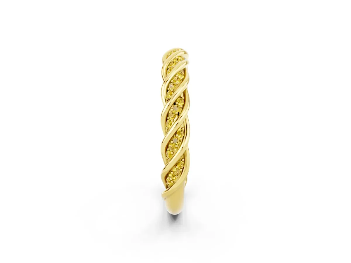 Twisted Pavé Round Yellow Sapphire Eternity Band with Shared Prong Setting Yellow gold