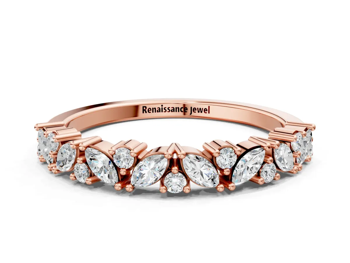 Marquise and Round Diamond Vine Eternity Band with Prong Setting Rose gold