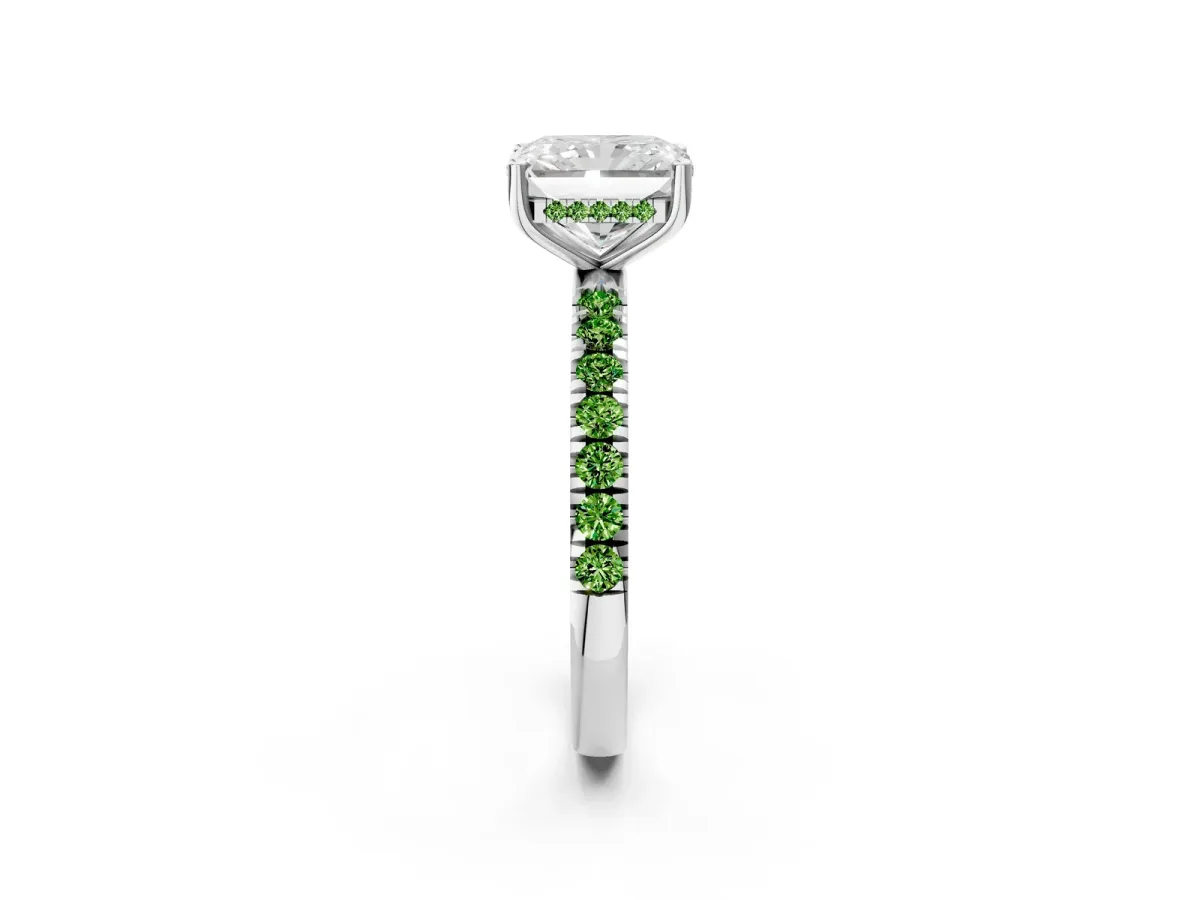 Radiant Cut Diamond Pave Band Solitaire Ring with Round Peridot and Prong Setting Silver