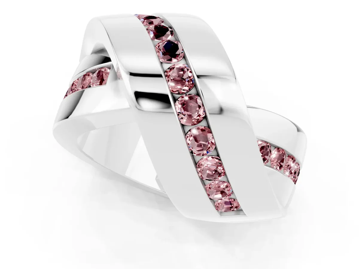 Pavé Round Morganite Crossover Band with Channel Setting Silver