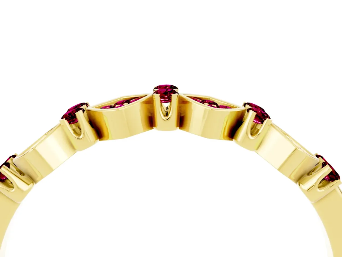 Pavé Cushion Garnet Cluster Eternity Band with Prong Setting Yellow gold