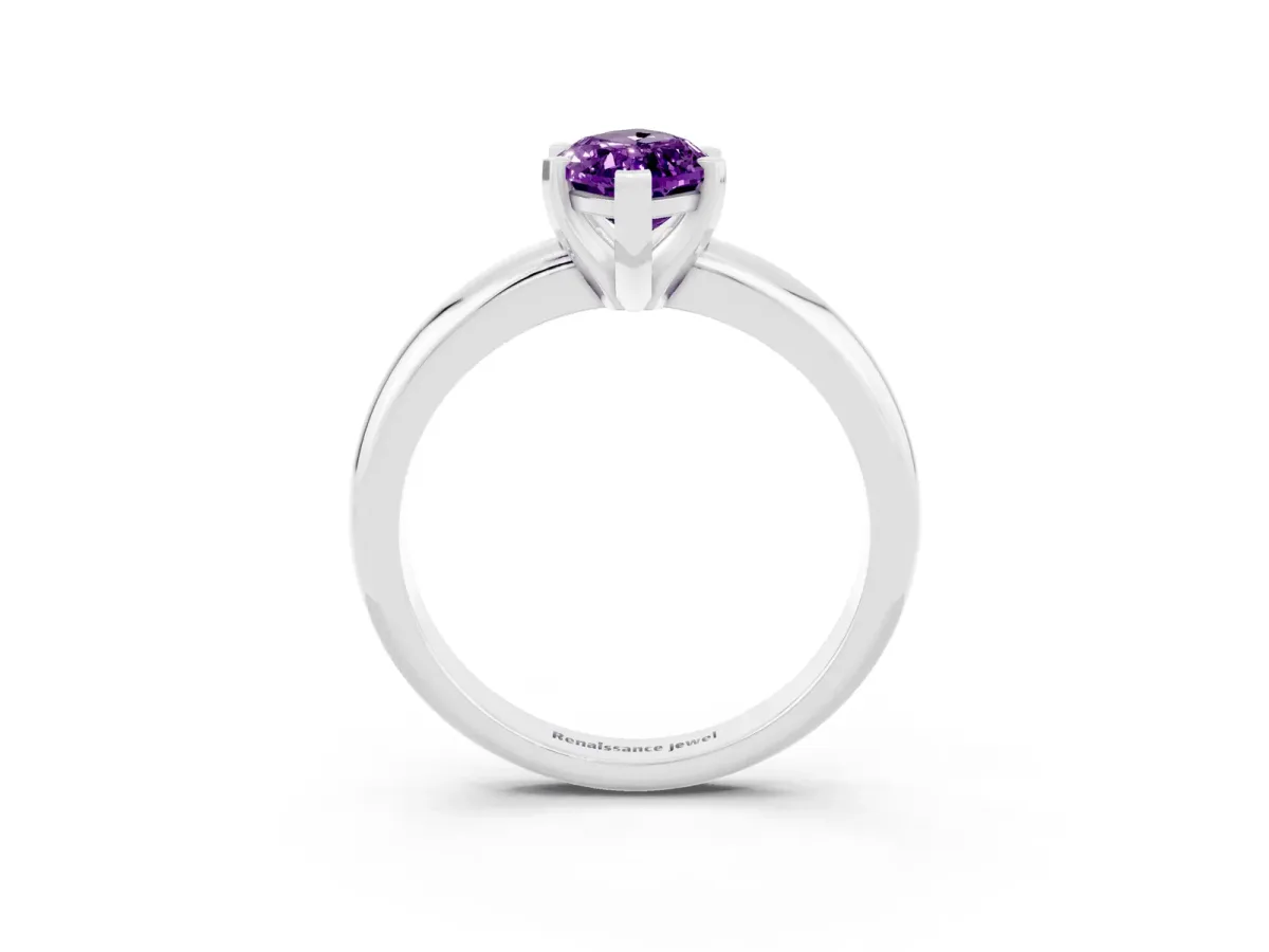 Marquise Cut Amethyst Solitaire Engagement Ring with Round Band and Four-Prong Setting Silver