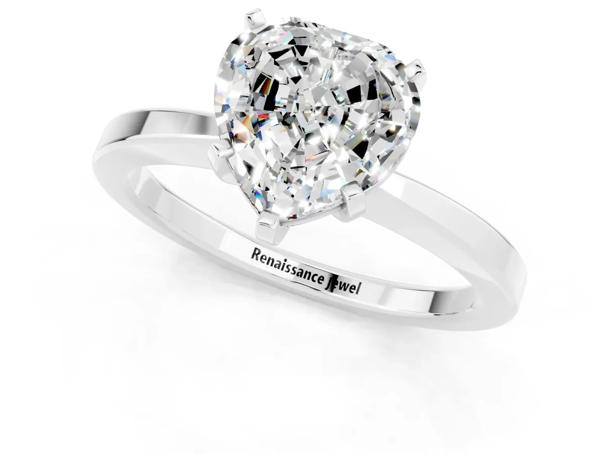 Heart Cut Moissanite Solitaire Engagement Ring with Classic Band and Four-Prong Setting Silver