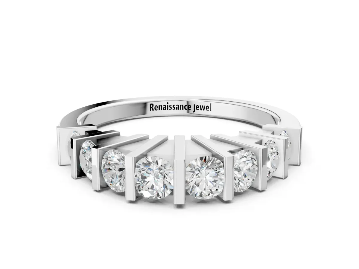 Channel Set Round Diamond Half Eternity Band with Bar Prong Setting White gold