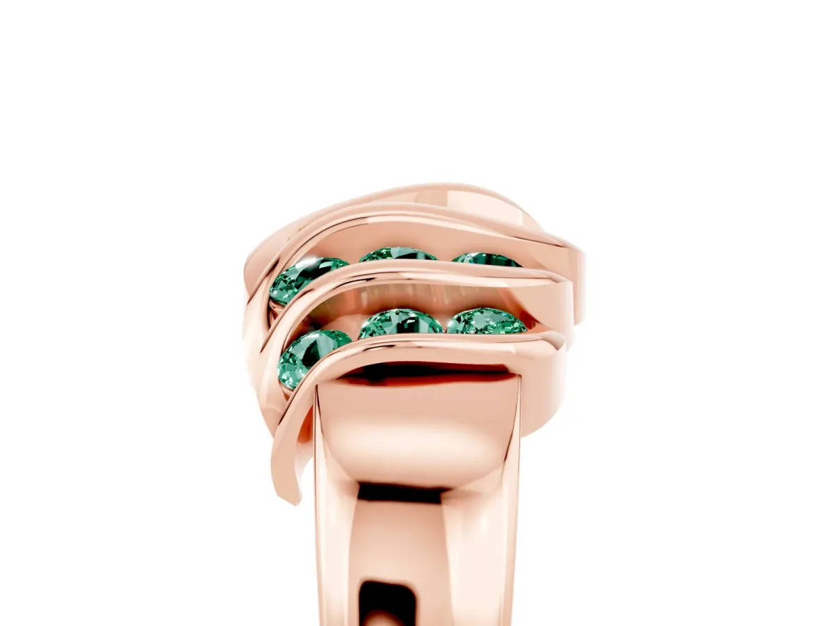 Round Green Sapphire Multi-Row Crossover Band Rose gold