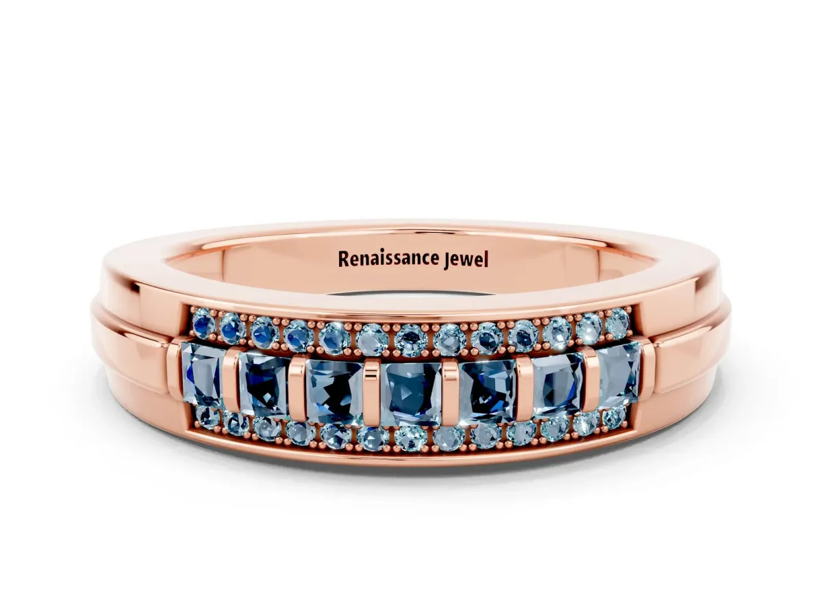 Bar-Set Princess Cut Aquamarine Pavé Band Rose gold