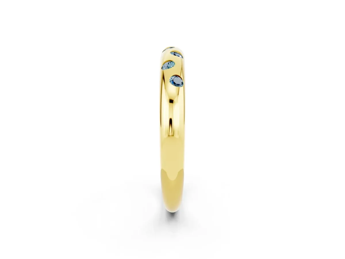 Round Aquamarine Flush-Set Comfort Fit Band Yellow gold
