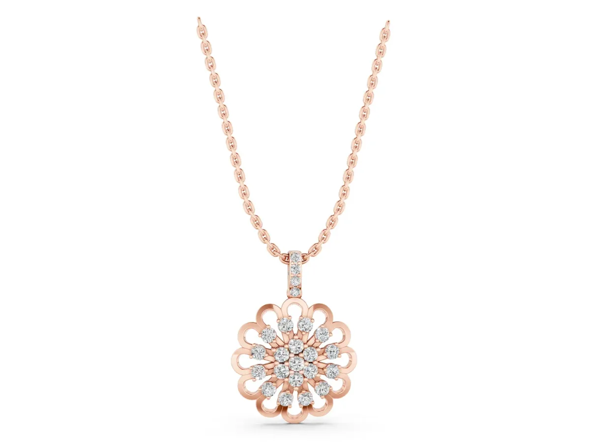 Round Diamond Floral Halo Pendant with Prong Setting Rose gold