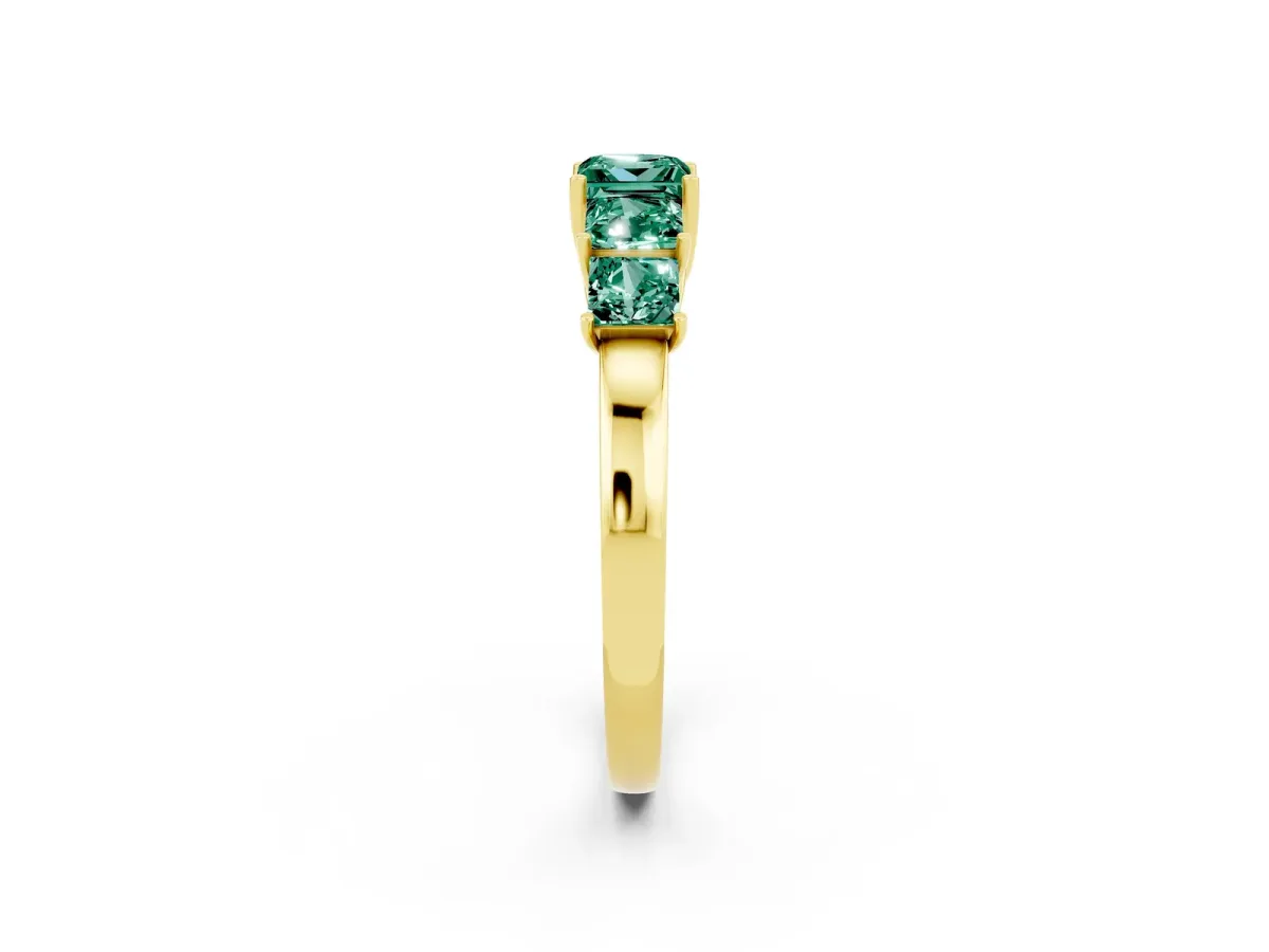 Princess Cut Five-Stone Green Sapphire Ring with Classic Prong Setting Yellow gold