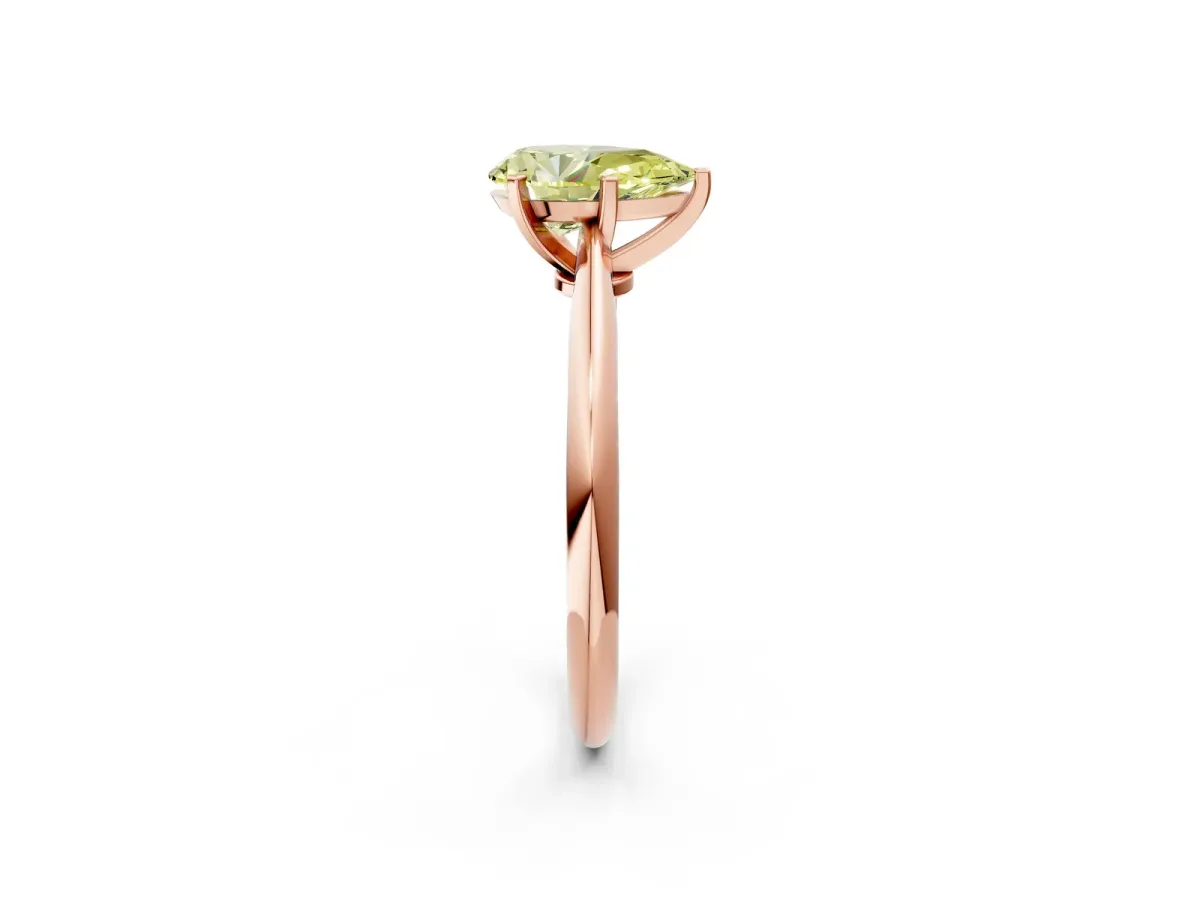 Fancy Yellow Pear Cut Diamond Solitaire Engagement Ring with Classic Band and Four-Prong Setting Rose gold