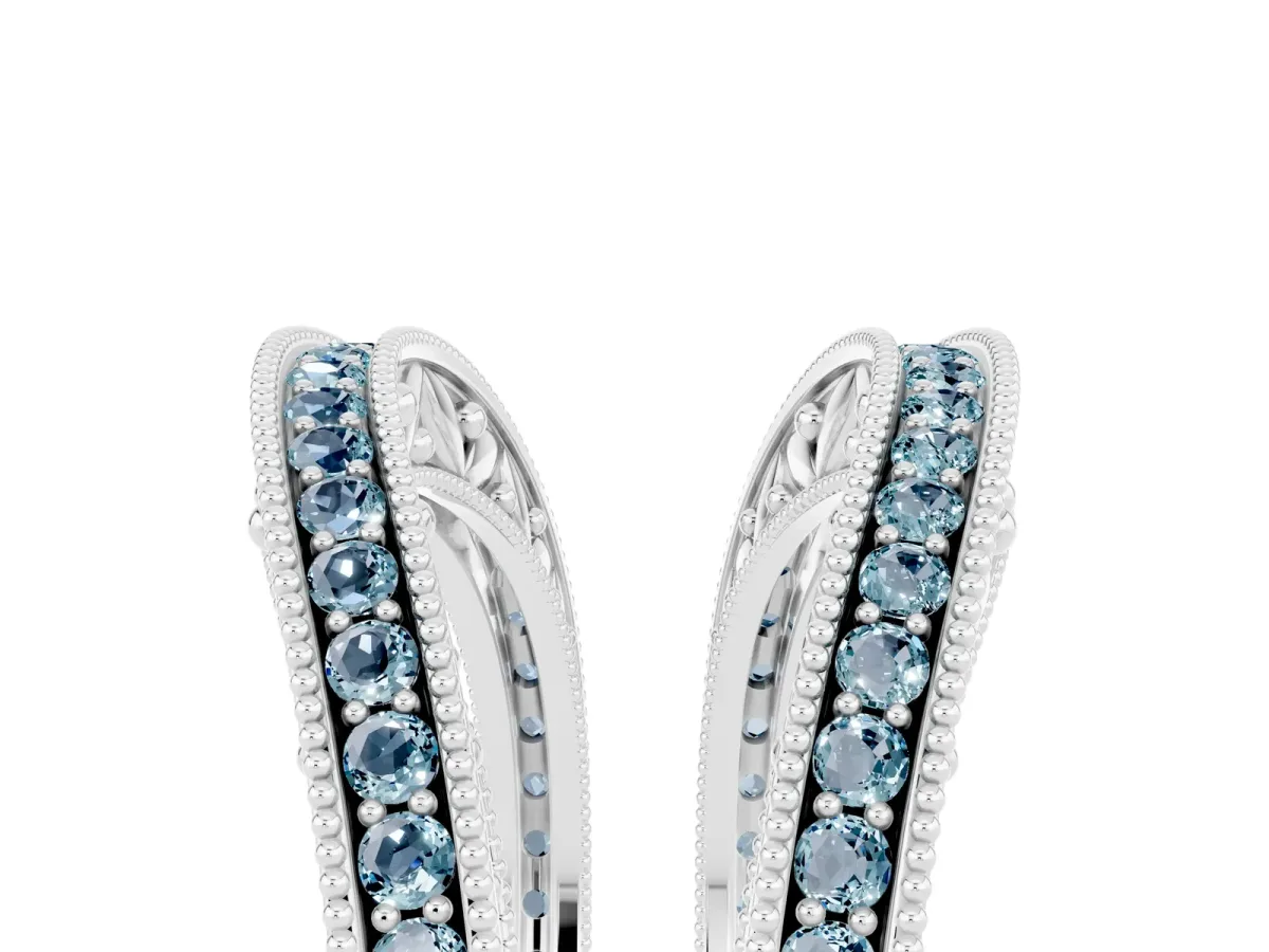 Round Aquamarine Milgrain Eternity Band with Channel Setting Platinum