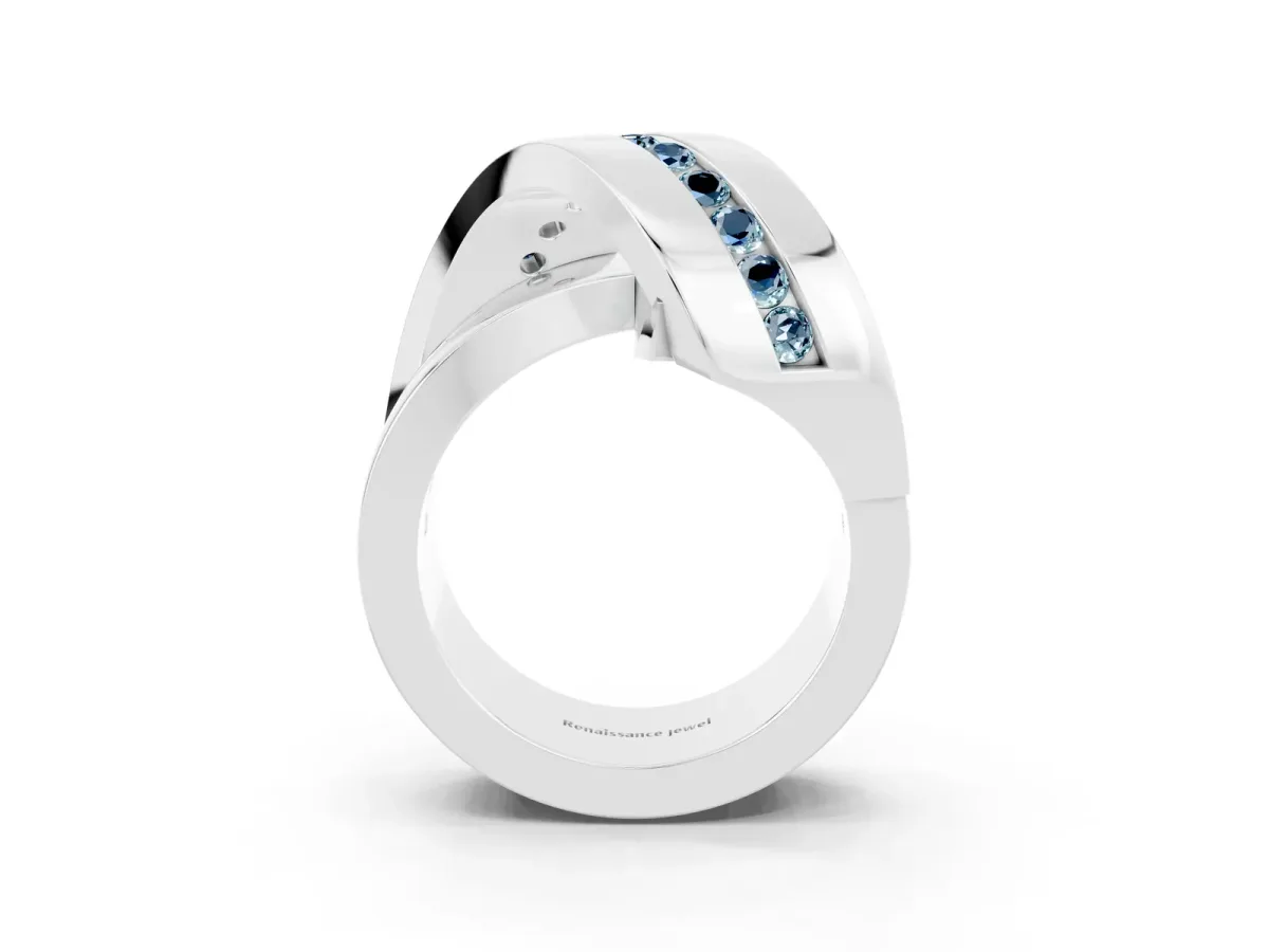 Pavé Round Aquamarine Crossover Band with Channel Setting White gold