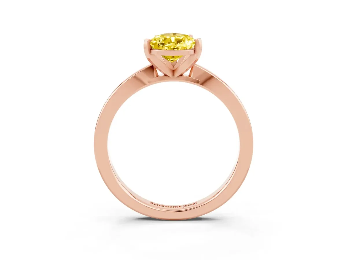 Pear Cut Yellow Sapphire Solitaire Engagement Ring with Classic Band and Four-Prong Setting Rose gold
