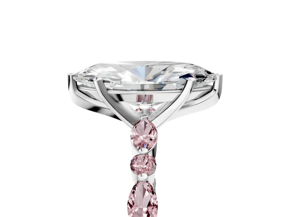 Marquise Cut Diamond Ring with Marquise and Round Morganite Side Stones and Four-Prong Setting Silver