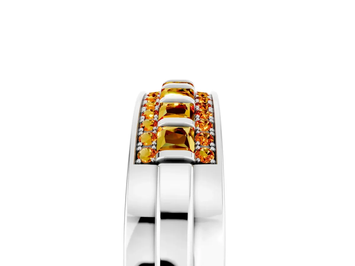 Bar-Set Princess Cut Citrine Pavé Band White gold