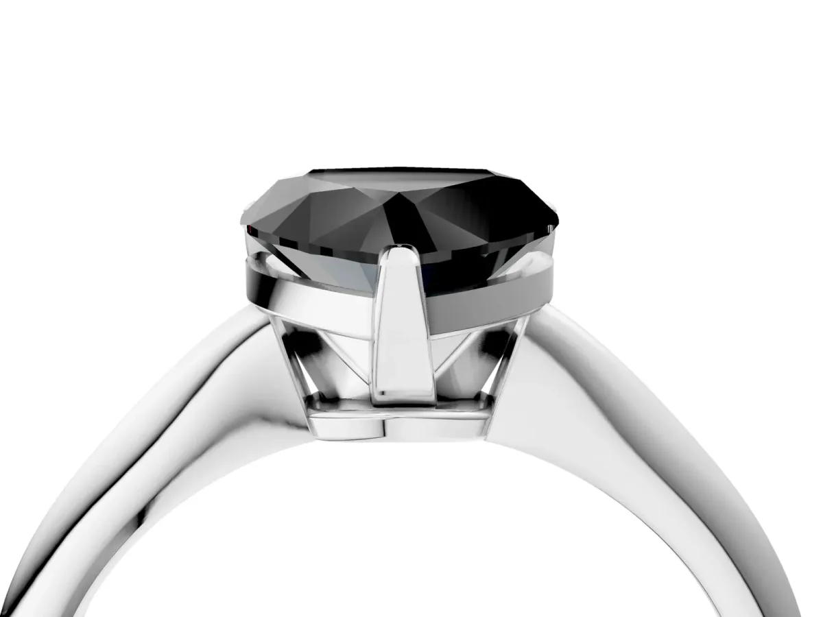 Fancy Black Heart Cut Diamond Solitaire Engagement Ring with Classic Band and Four-Prong Setting Platinum