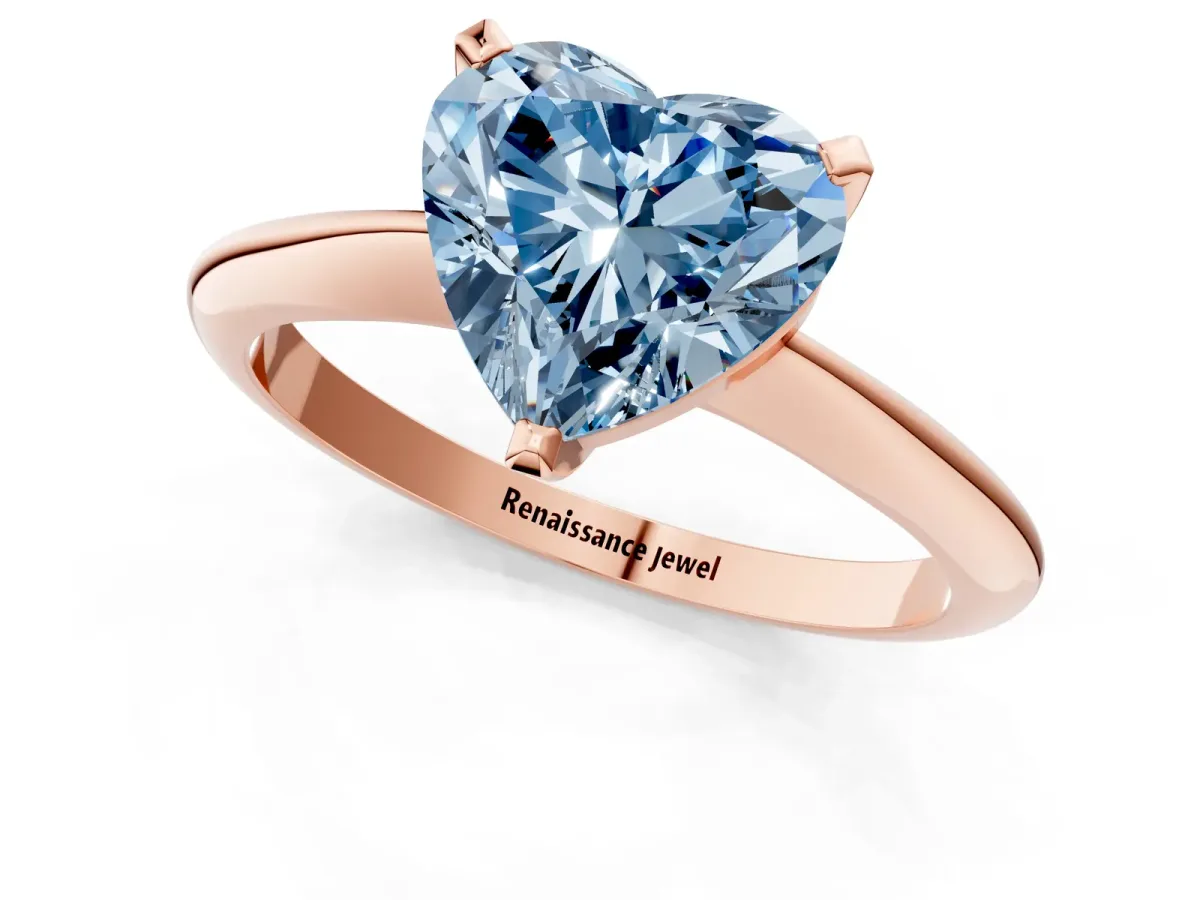 Fancy Blue Heart Cut Diamond Solitaire Engagement Ring with Classic Band and Four-Prong Setting Rose gold