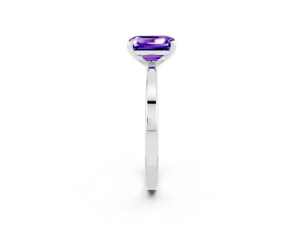 Emerald Cut Tanzanite Solitaire Engagement Ring with Classic Band and Four-Prong Setting White gold