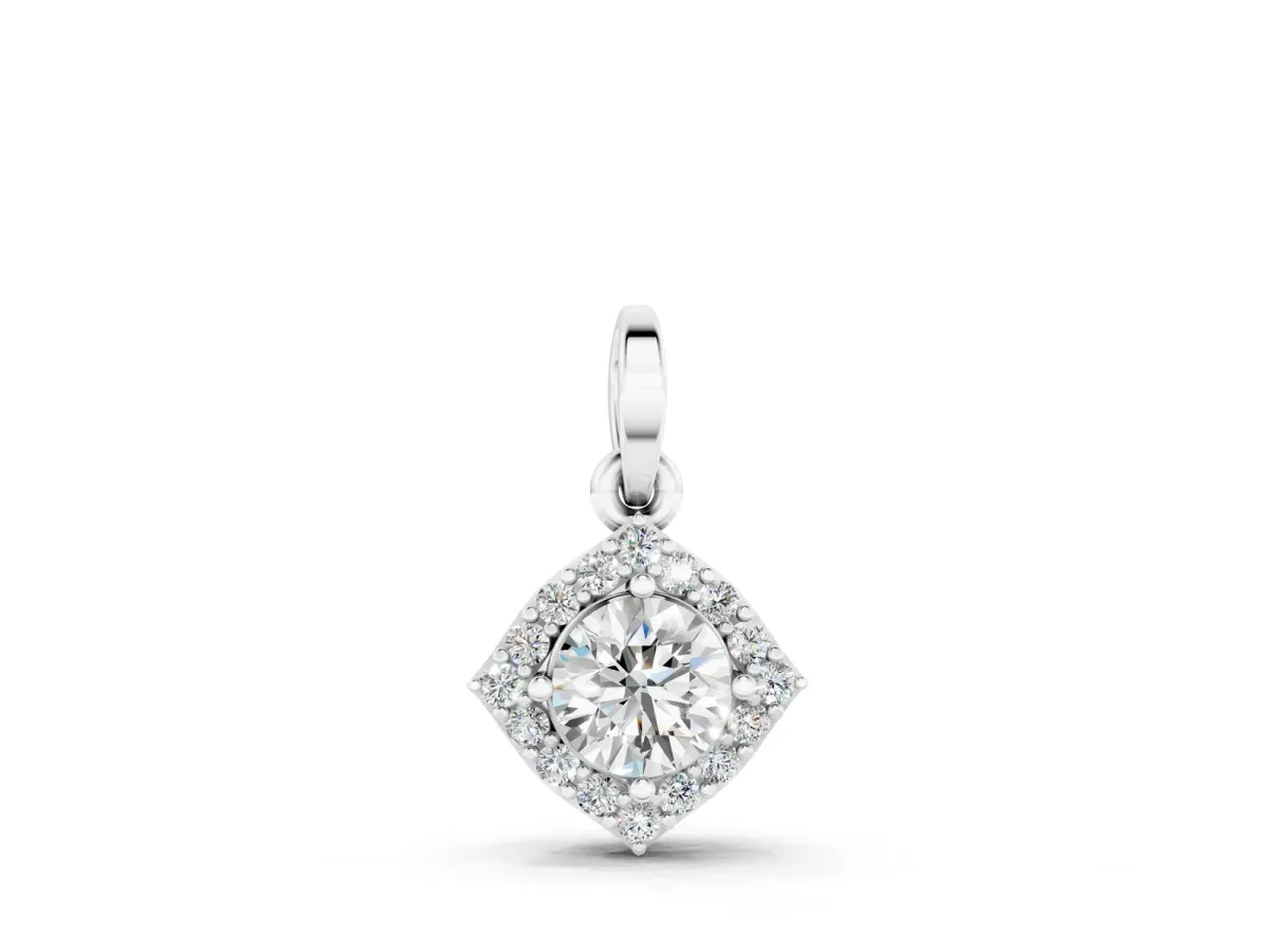 Round Halo Diamond Pendant with Four-Prong Setting White gold