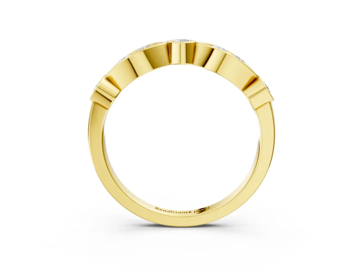 Bezel Set Round Diamond Marquise Band Yellow gold