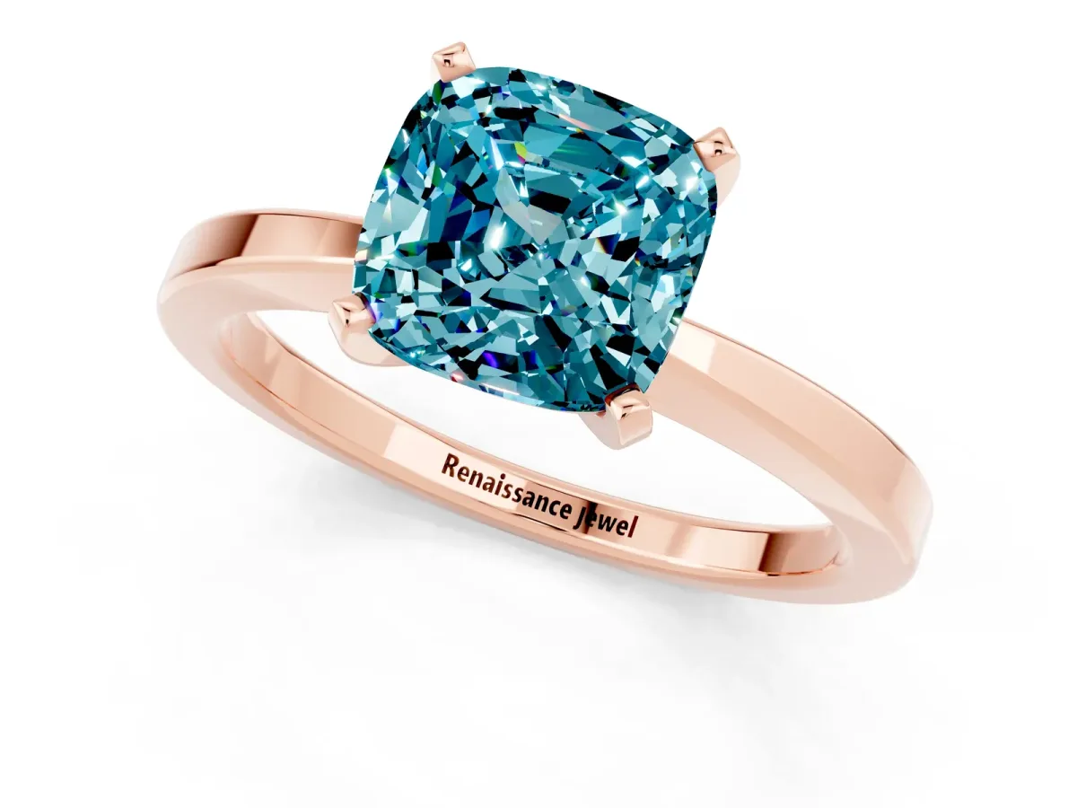 Cushion Cut Blue Topaz Solitaire Engagement Ring with Classic Band and Four-Prong Setting Rose gold