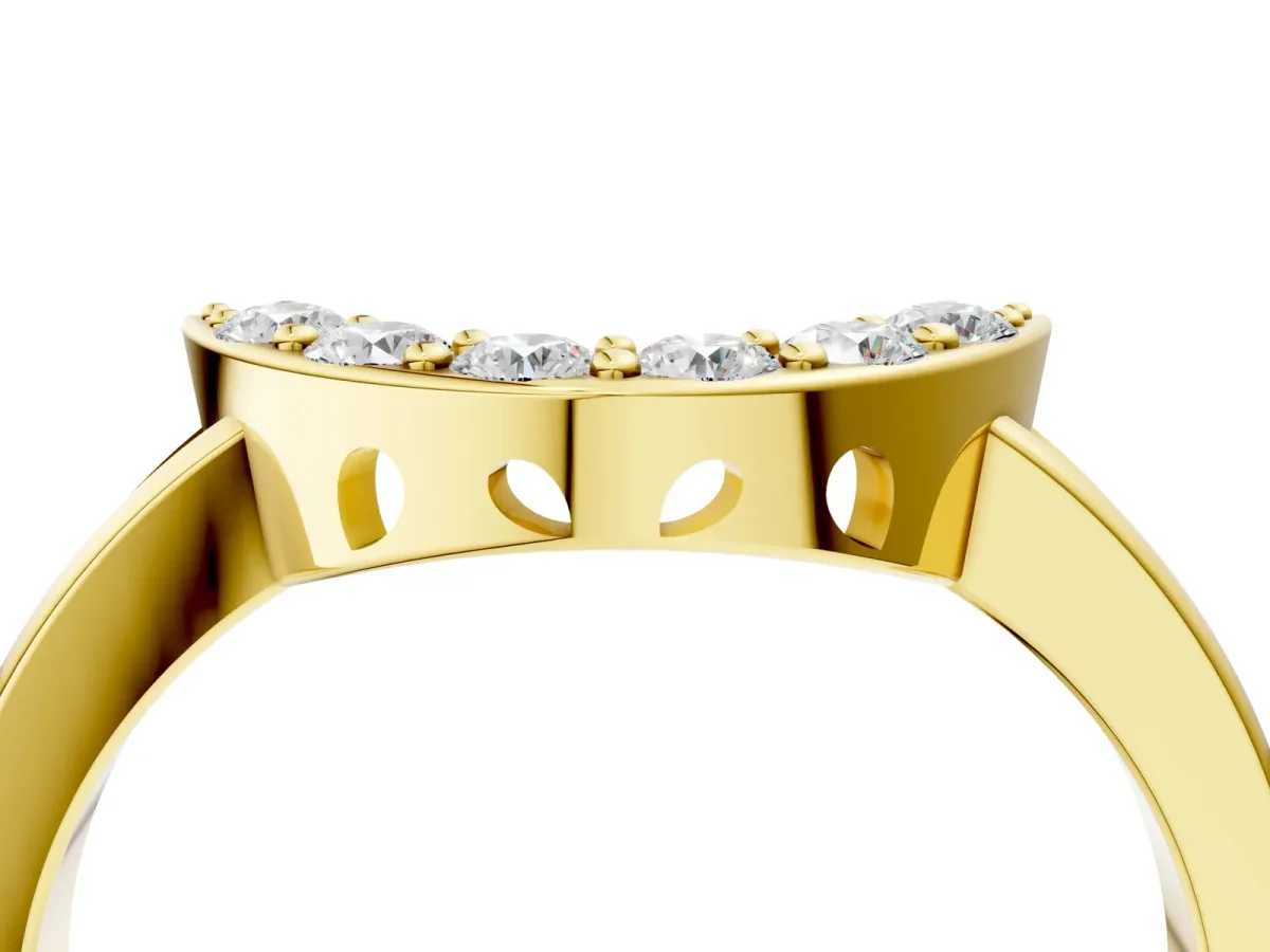 U-Shaped Pavé Round Diamond Contour Band with Shared Prong Setting Yellow gold