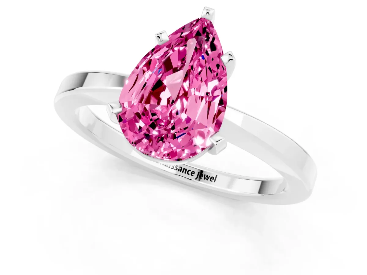 Pear Cut Pink Sapphire Solitaire Engagement Ring with Classic Band and Four-Prong Setting Platinum