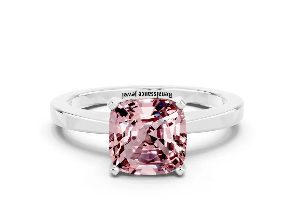 Cushion Cut Morganite Solitaire Engagement Ring with Classic Band and Four-Prong Setting Silver