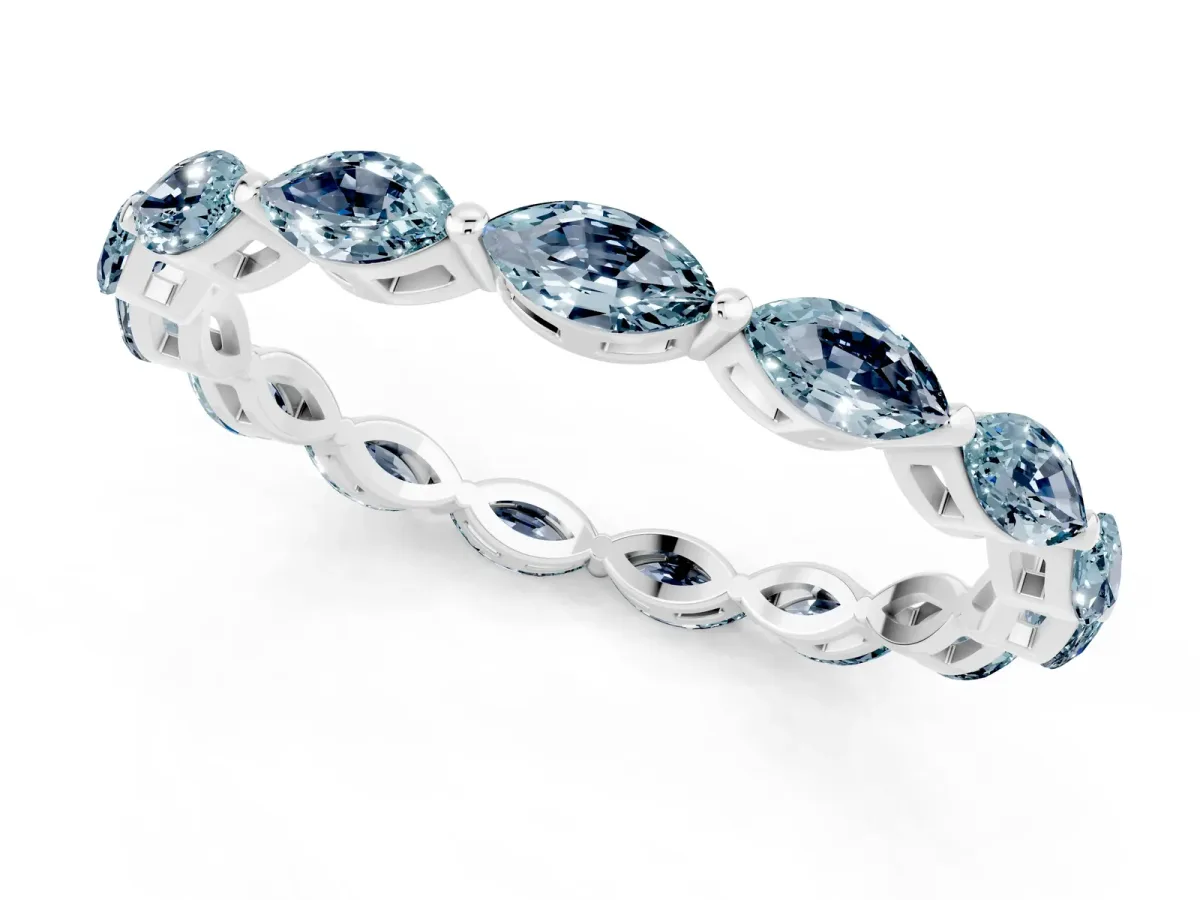 Marquise Aquamarine Eternity Band with U-Prong Setting Silver