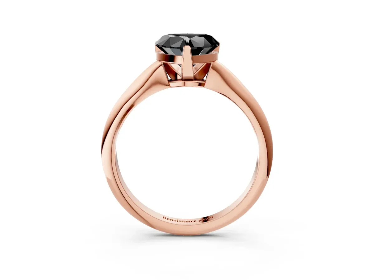 Fancy Black Heart Cut Diamond Solitaire Engagement Ring with Classic Band and Four-Prong Setting Rose gold