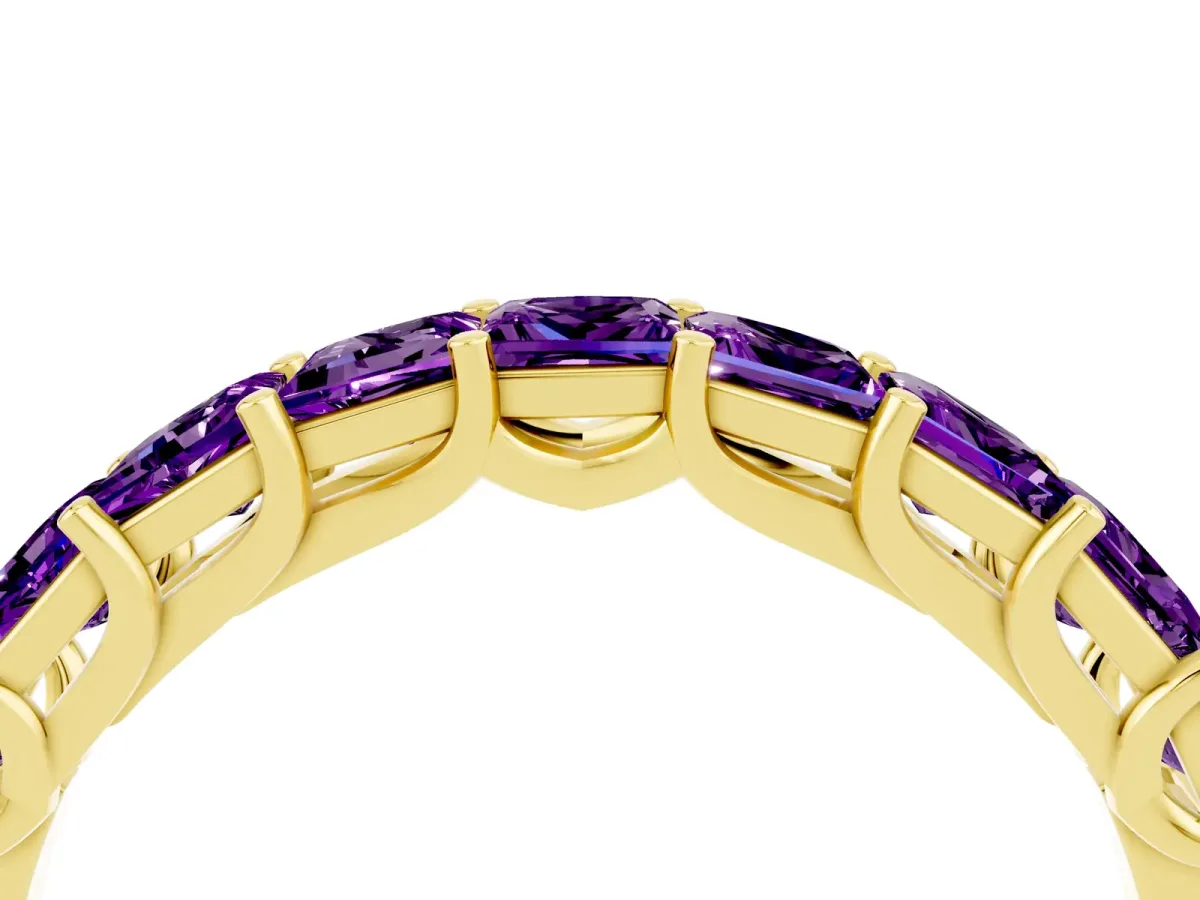 Princess Cut Amethyst Channel-Set Eternity Band with Prong Setting Yellow gold