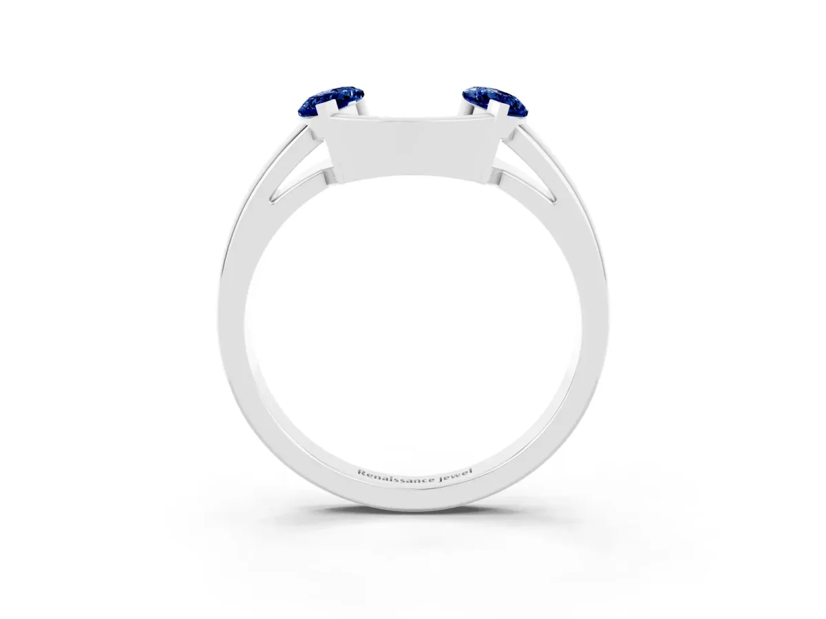 Marquise Blue Sapphire Open Band Ring with Tension Setting Platinum
