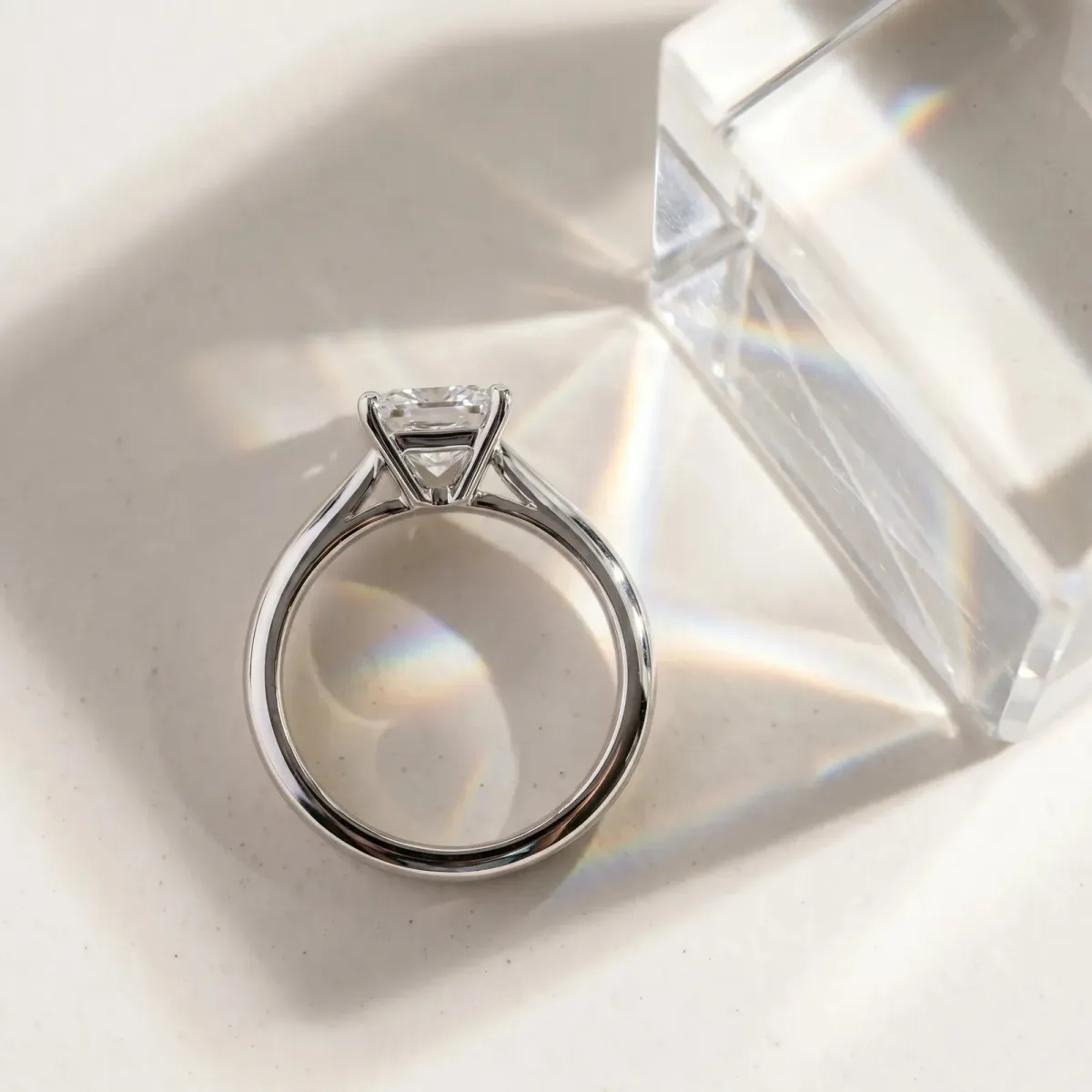Princess Cut Diamond Solitaire Engagement Ring with Classic Band and Four-Prong Setting Platinum