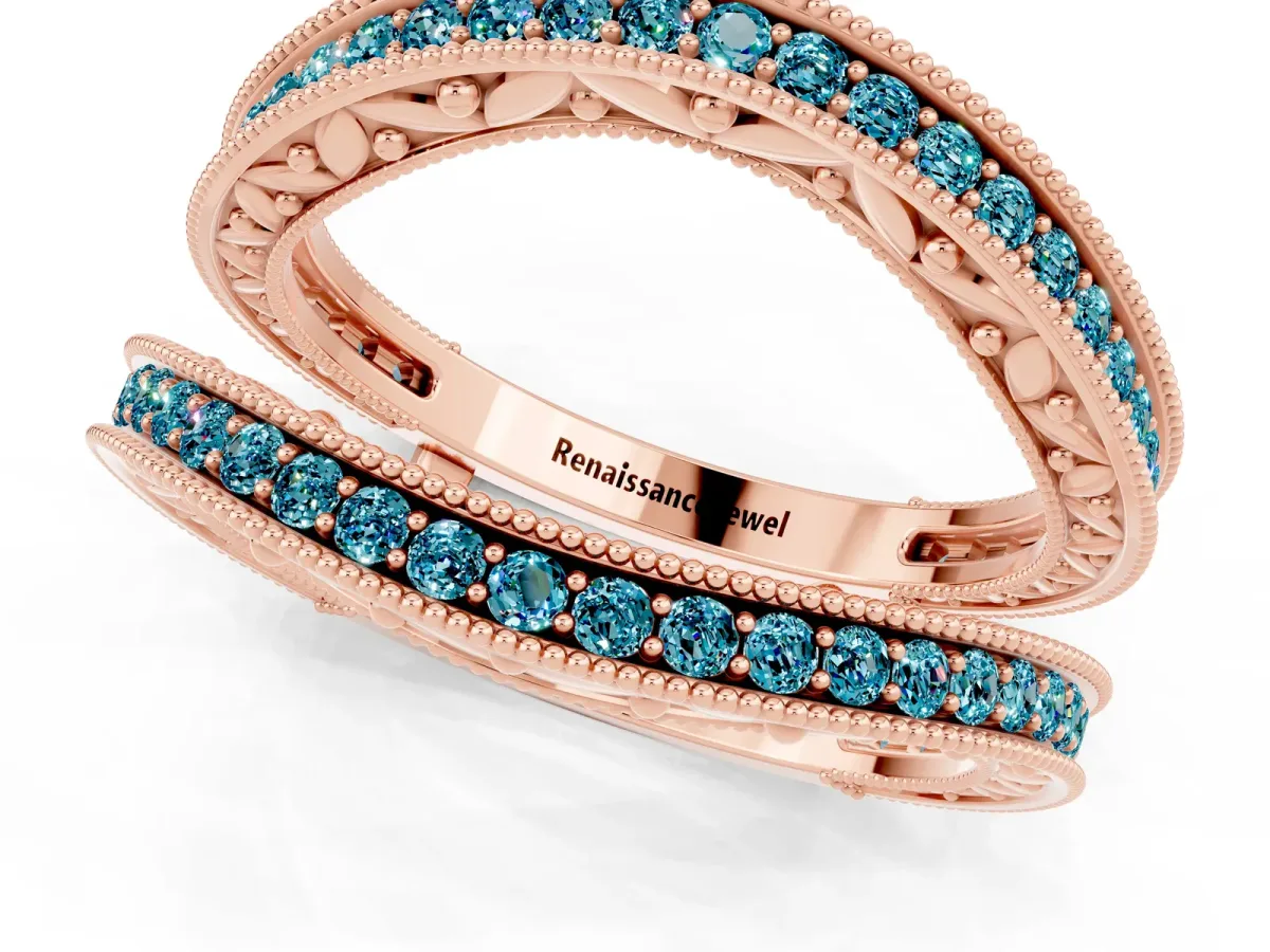 Round Blue Topaz Milgrain Eternity Band with Channel Setting Rose gold