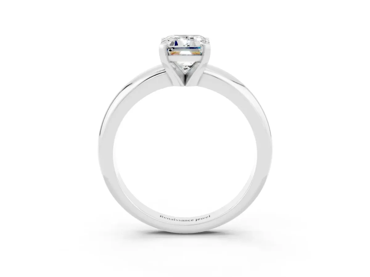 Emerald Cut Moissanite Solitaire Engagement Ring with Round Band and Four-Prong Setting Platinum