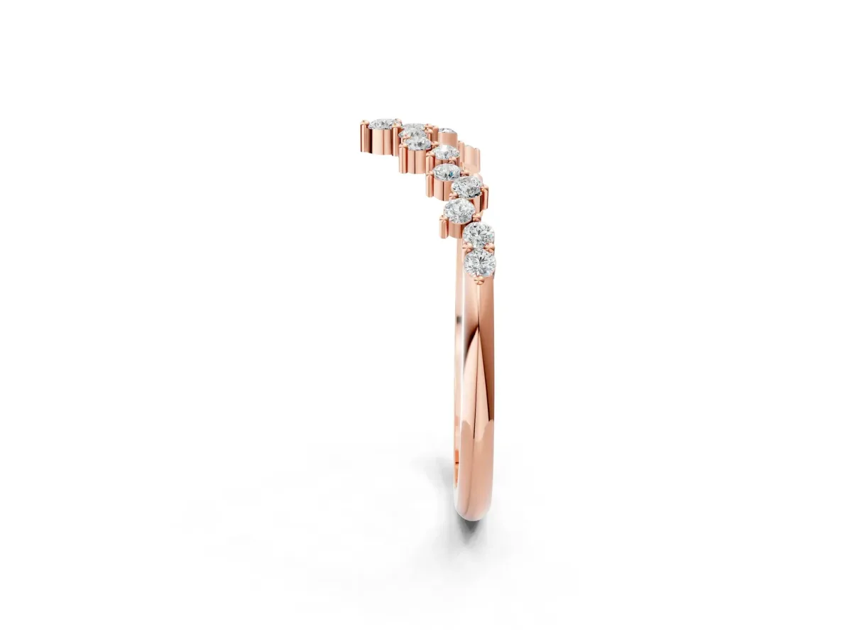 V-Shaped Diamond Cluster Curved Band with Round Brilliant Cut Stones and Prong Setting Rose gold