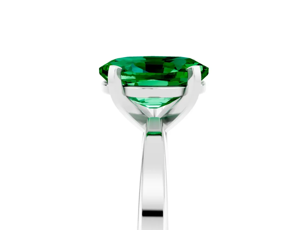 Oval Cut Emerald Solitaire Engagement Ring with Classic Band and Four-Prong Setting Platinum