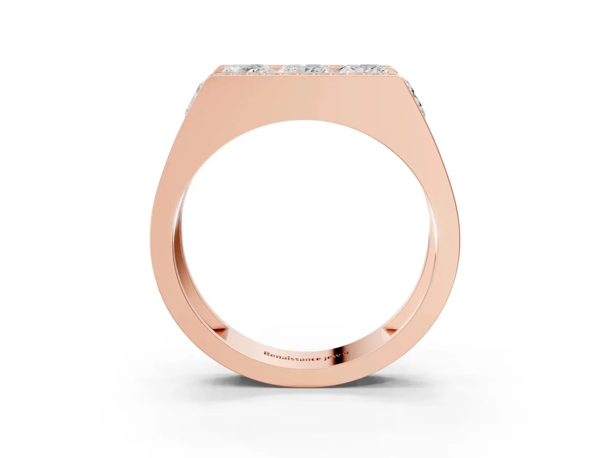 Princess and Round Diamond Channel Pavé Mens Band Rose gold
