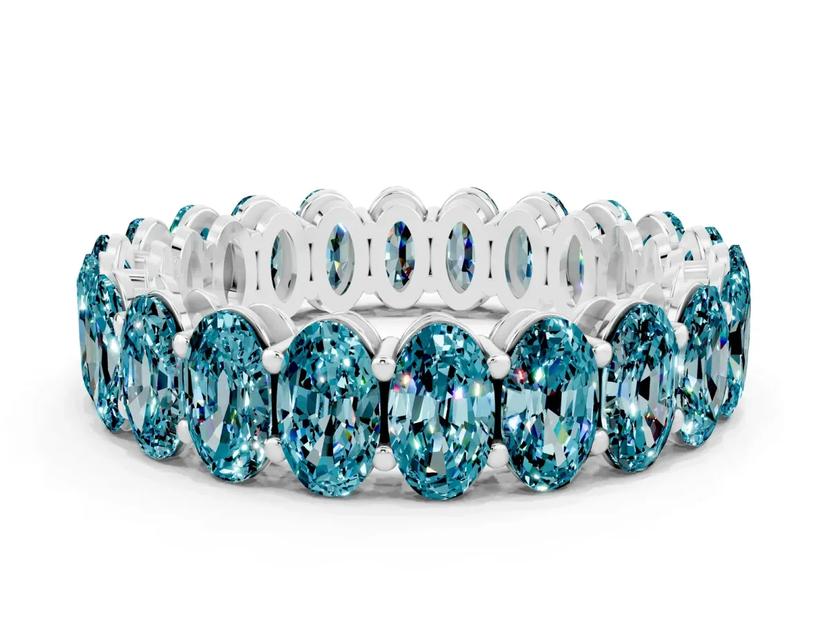 Oval Cut Blue Topaz Eternity Band with Shared Prong Setting Silver