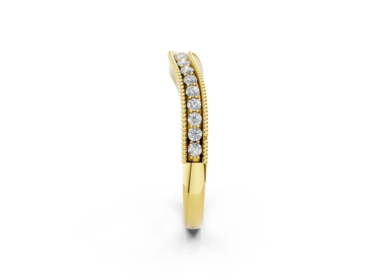 Pavé Round Diamond Contour Band with Milgrain Edge Yellow gold