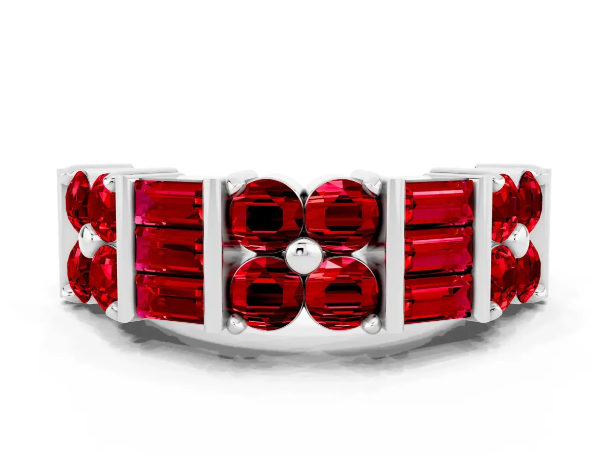 Channel Set Round and Baguette Ruby Anniversary Band with Prong Setting Silver