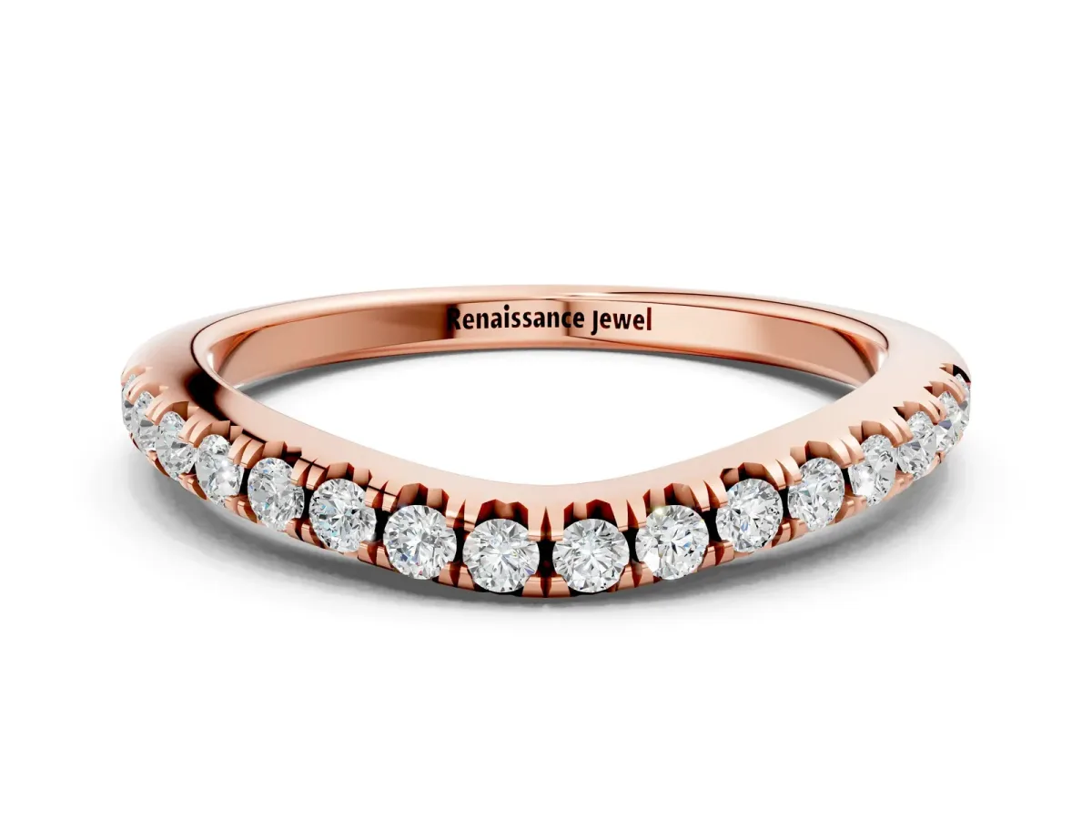 Round Diamond Pavé Curved Band with Shared Prong Setting Rose gold