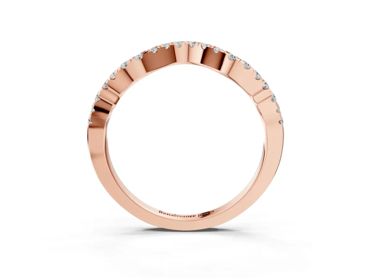 Curved Pavé Round Diamond Eternity Band with U-Prong Setting Rose gold