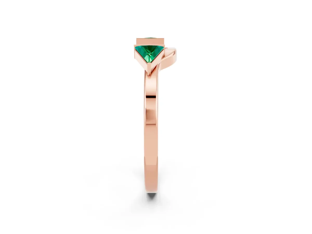 Trillion Emerald Open Band Ring with Bezel Setting Rose gold