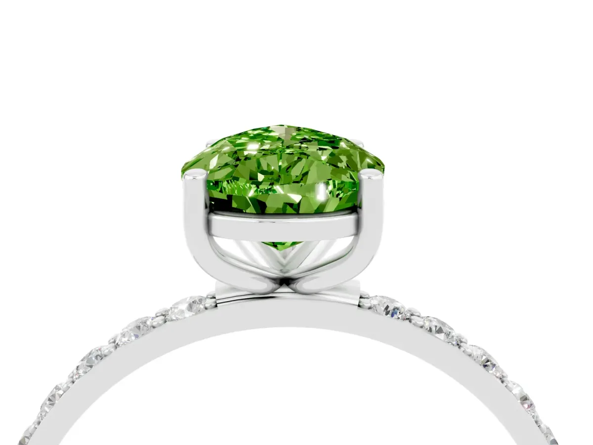 Pear Cut Peridot Solitaire Ring with Round Pavé Band and Prong Setting Platinum