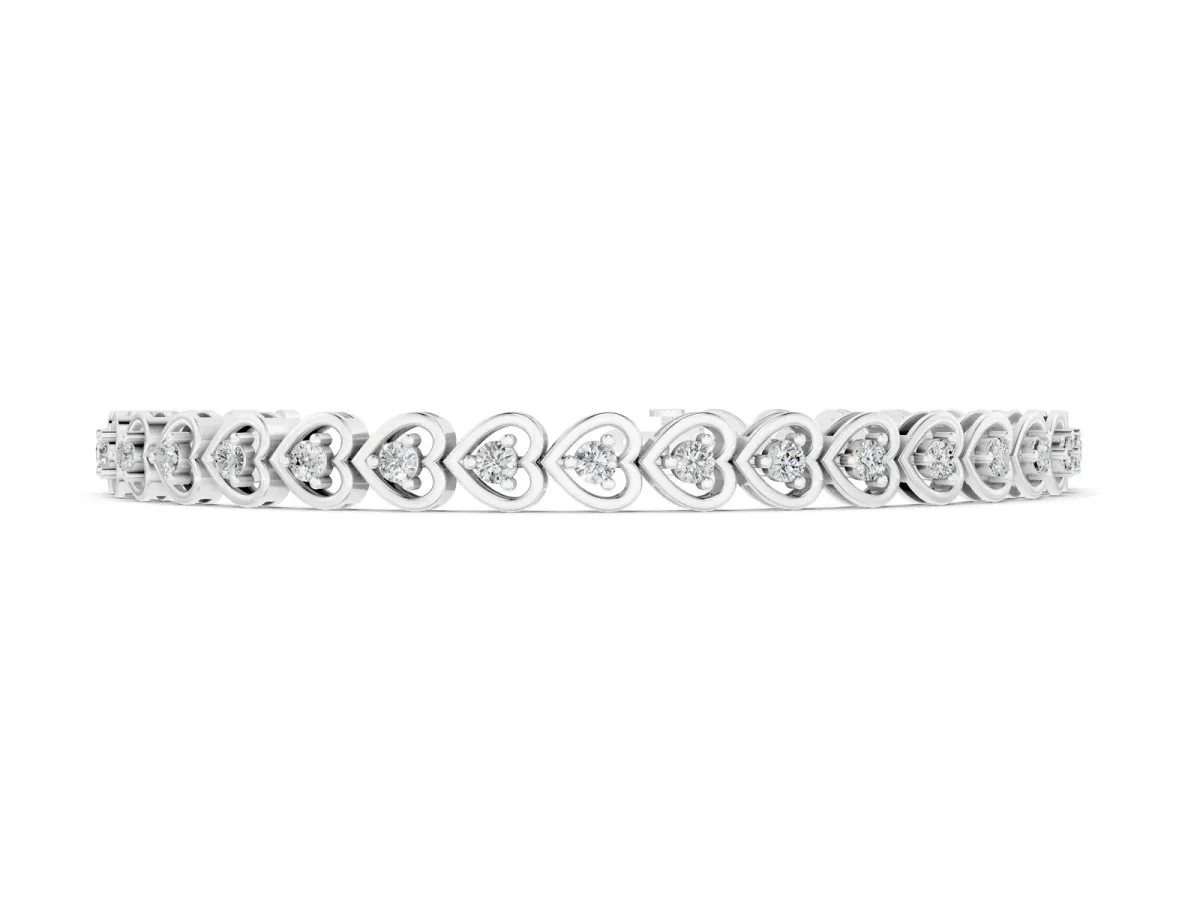 Heart-Shaped Diamond Tennis Bracelet with Channel Setting and Prong Set Stones Silver