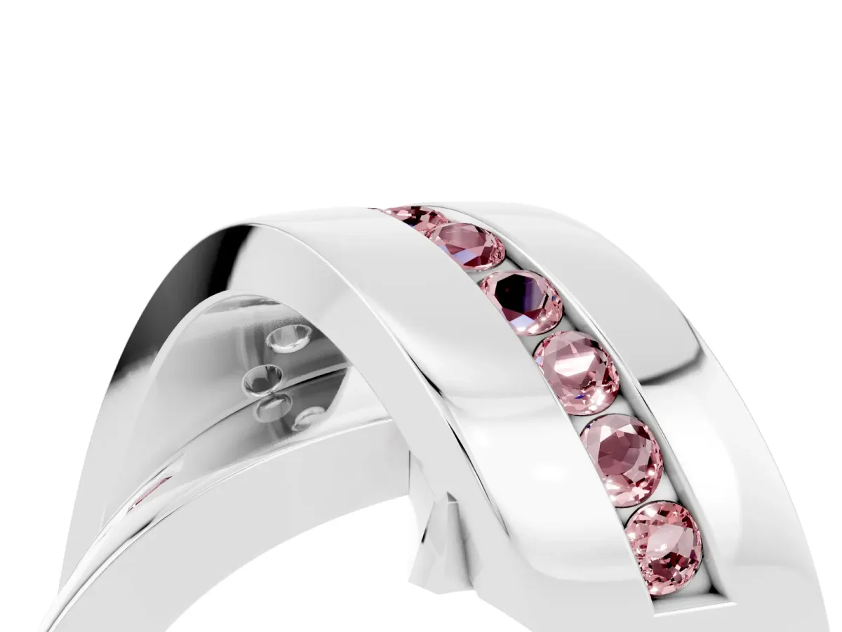Pavé Round Morganite Crossover Band with Channel Setting Silver